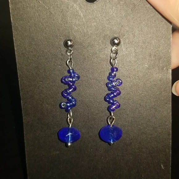 Twisted Blue Stud Earrings. - Picture 2 of 7